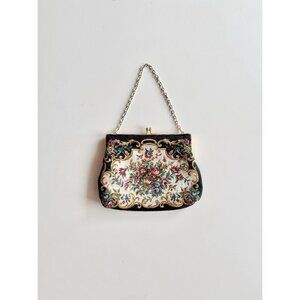 Vintage GOLDCO Floral Tapestry Jacquard Crystal Kiss Lock Evening Purse Bag